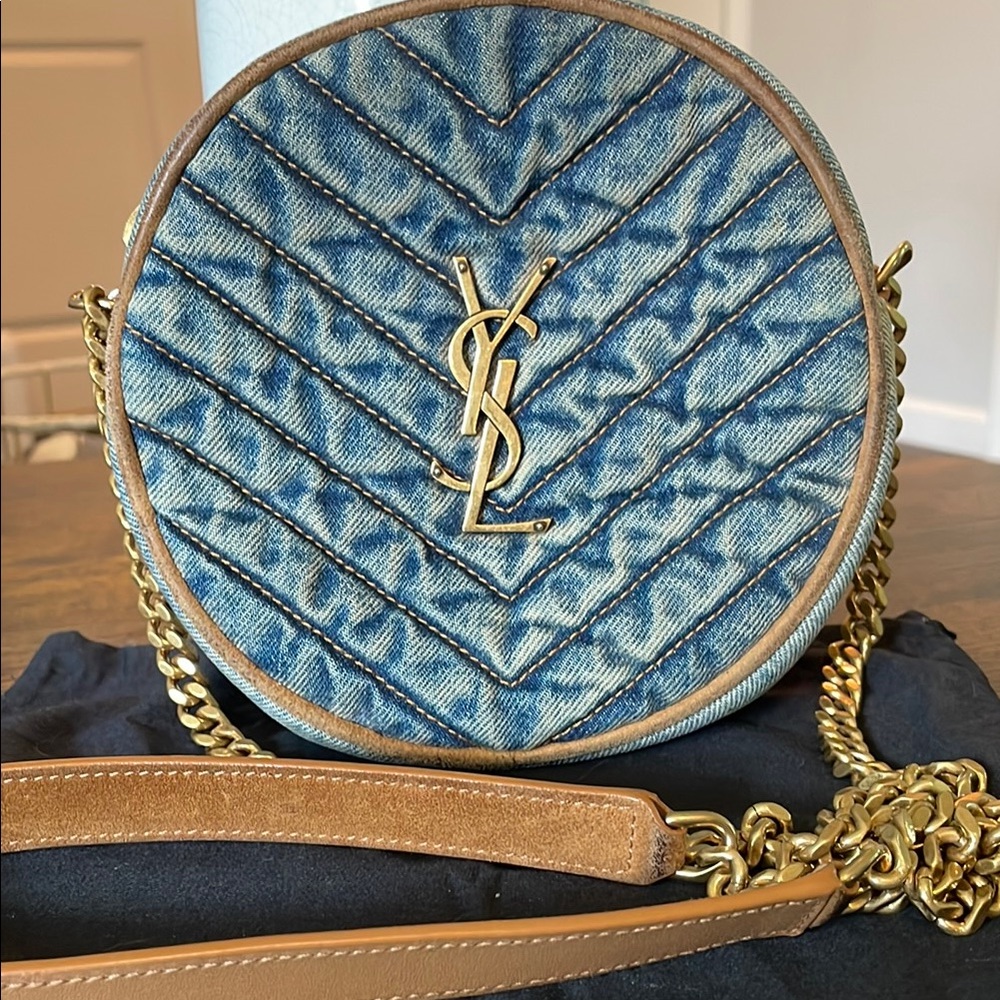 Yves Saint Laurent Blue and Tan Crossbody Bag